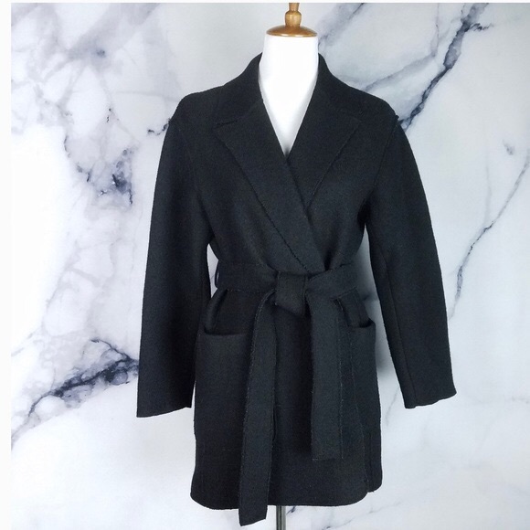 J Crew Boiled Wool Belted Sabrina Wrap Coat Black - Picture 8 of 11